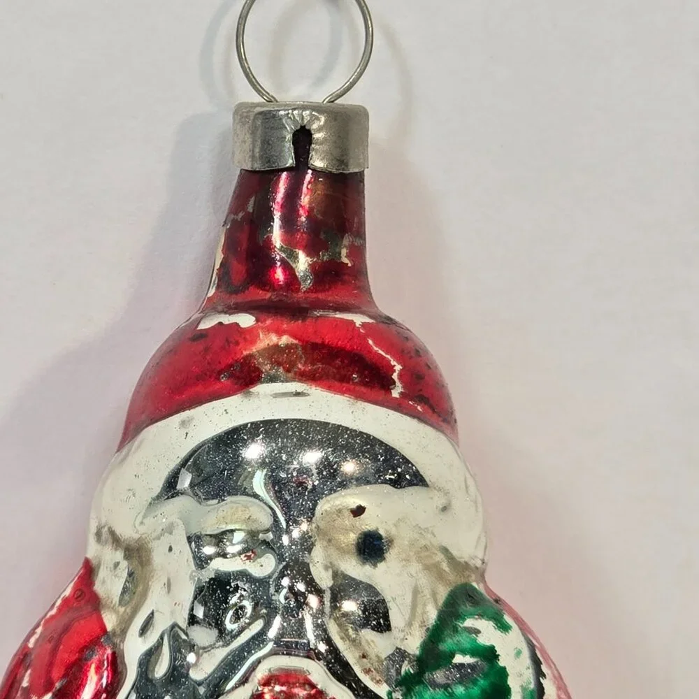 Vintage Czech Santa Glass Ornament Christmas 1950s Mercury Glass Figural Xmas 3